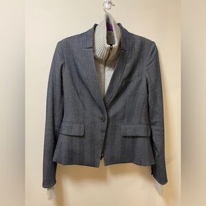 Veronica Beard Anaheim Navy Blue Herringbone Jacket Cashmere Dickey